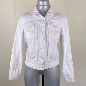 2/$25White button up fitted white denim  cropped Y2K mini jean jacket sz medium